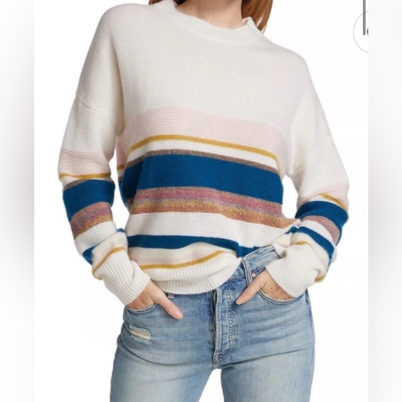 27 Miles Malibu Size L Stripe Cashmere Sweater Long Sleeves Multi-Color.